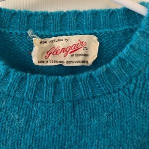 Blue Shetland Wool Crew Neck Sweater